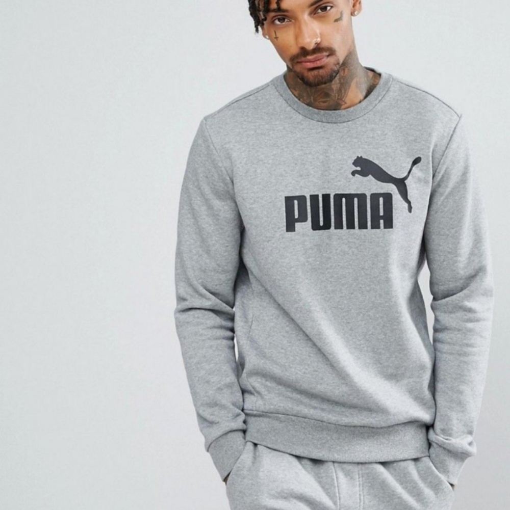 Puma Big Logo Crewneck Grey Black Sweatshirt Men's Size Small